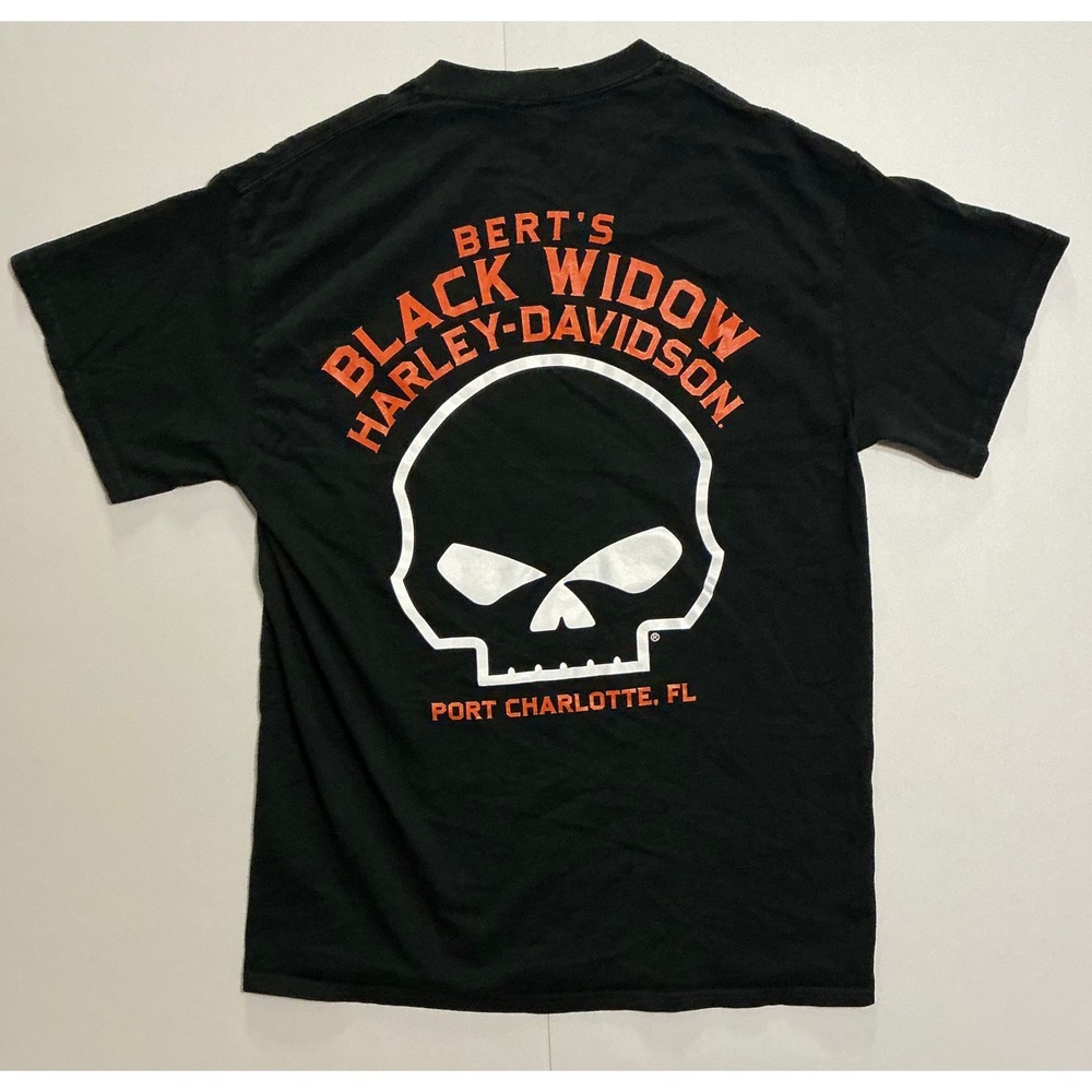 Harley Davidson Skull Black Widow Grunge Biker Motorcyle T-Shirt M (fits S)
